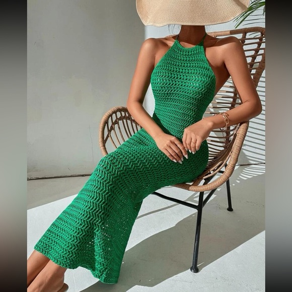 Boho Crochet Backless Halter Neck Bodycon Dress Cover Up - Picture 5 of 6